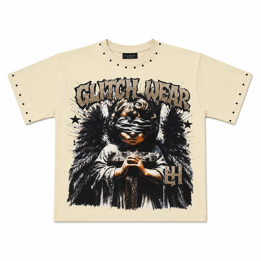 Glitch Wear “Blind Faith” Oversized Graphic Tee – Sand Edition