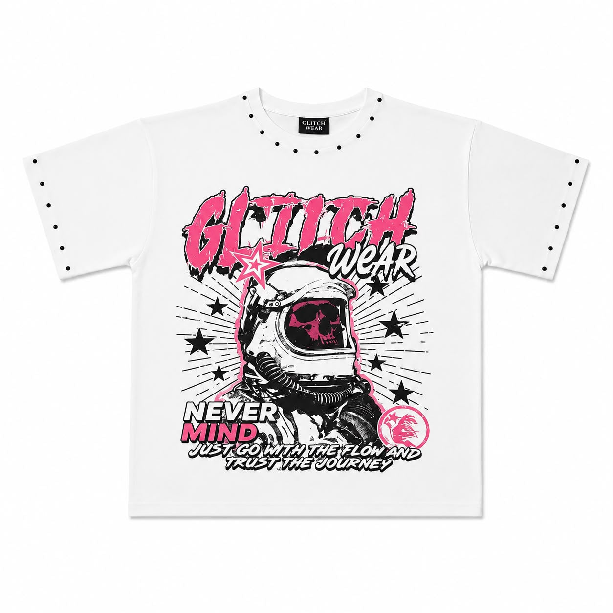 Glitch Wear “Trust The Journey” Oversized Tee – White/Pink Edition