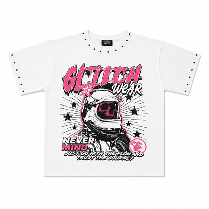 Glitch Wear “Trust The Journey” Oversized Tee – White/Pink Edition