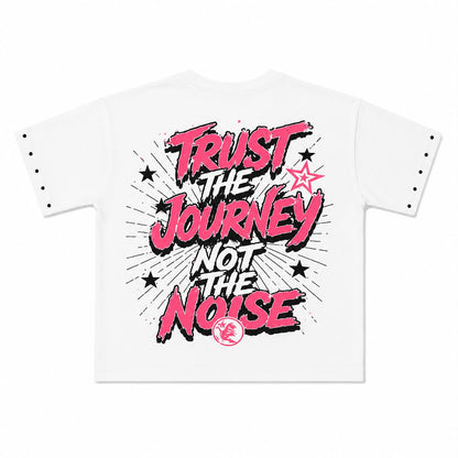 Glitch Wear “Trust The Journey” Oversized Tee – White/Pink Edition