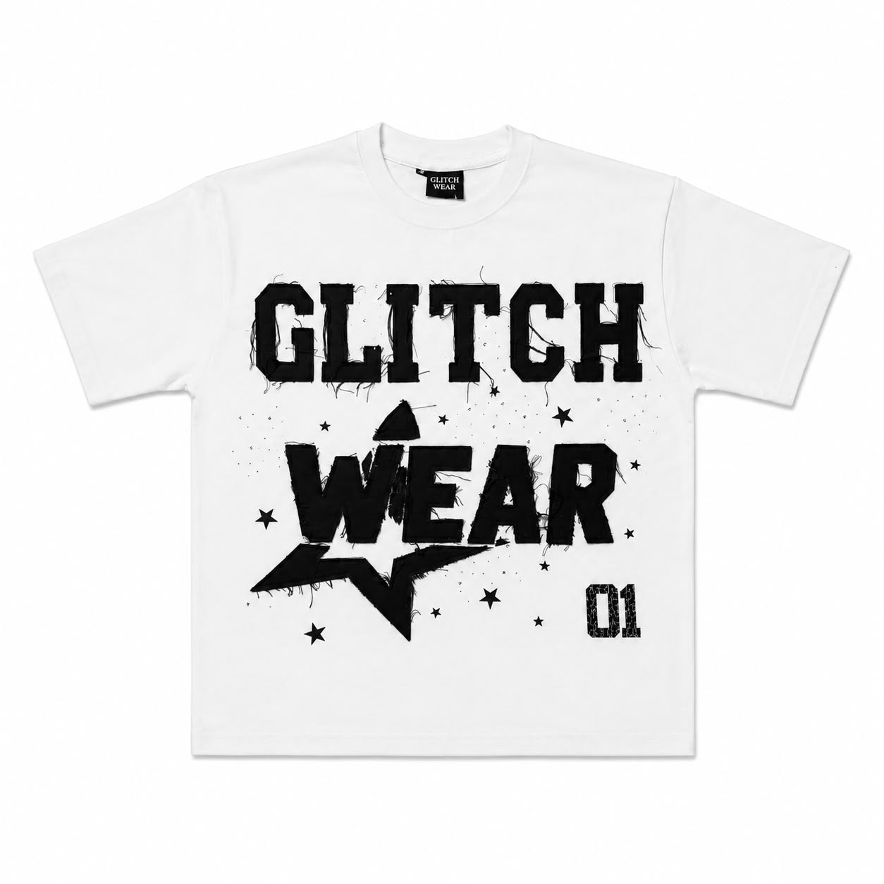 Glitch Wear “Monochrome Star” Oversized Tee – White Edition