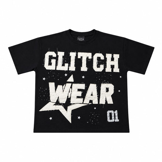 Glitch Wear 01 – Midnight Varsity Distressed Tee